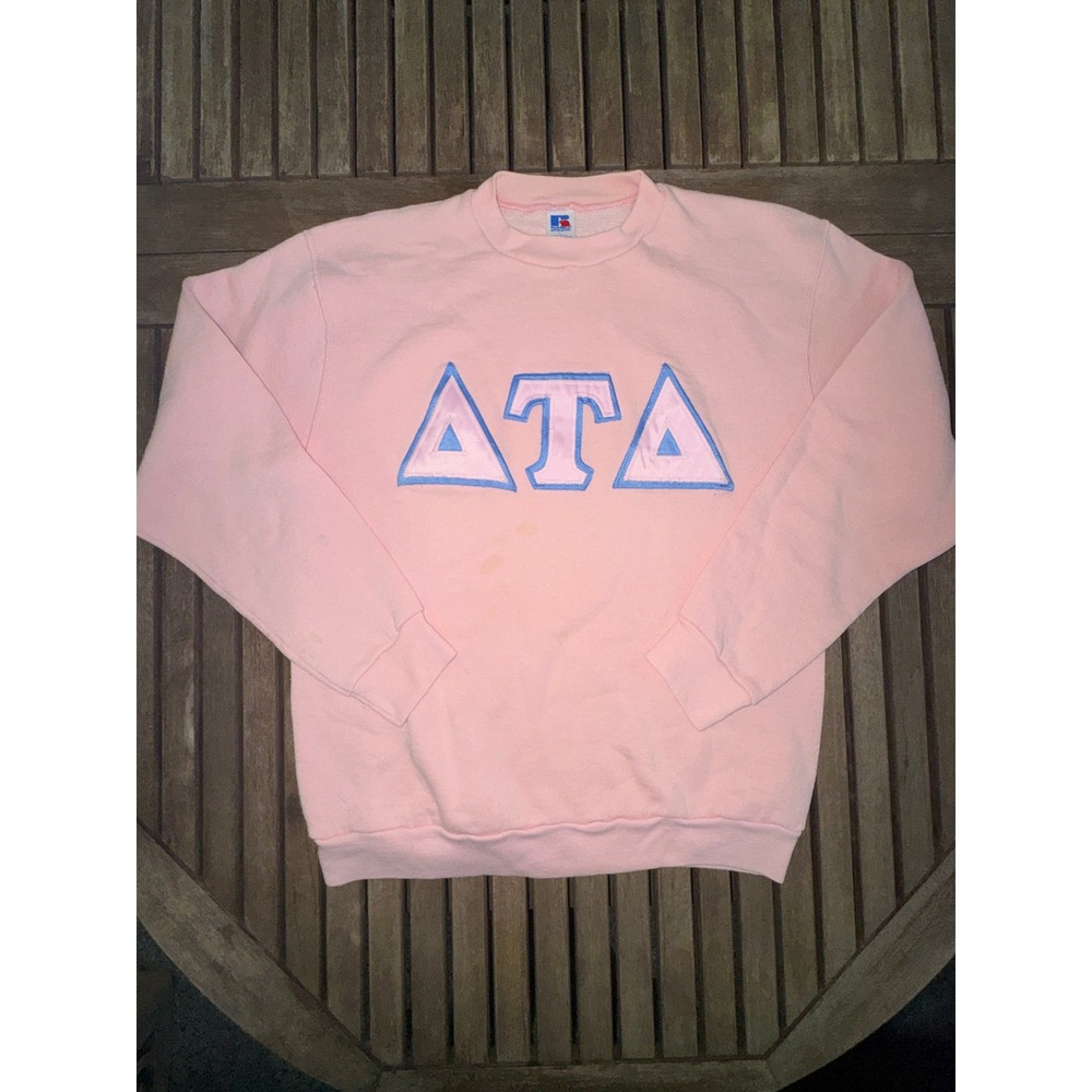 Vintage 90s Russell Athletic Delta Tau Delta Sweatshirt L Pink Stitched USA Made